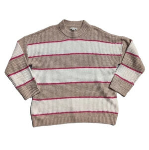 American Eagle Pink Cream Stripe Oversized Knit Sweater S Cozy Casual